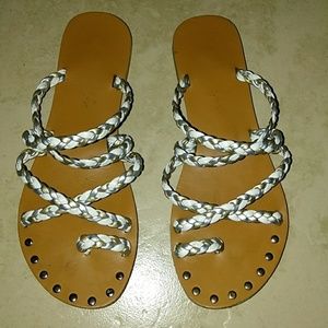 Traffic white and silver flats. Size 6